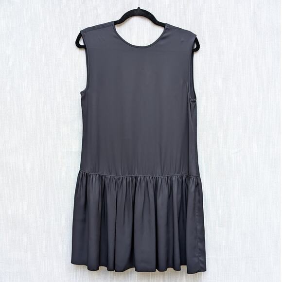 NWT Lanvin Black Satin Sleeveless Round Neck Dress with Ruffles, size EU38/US2 - Picture 3 of 9